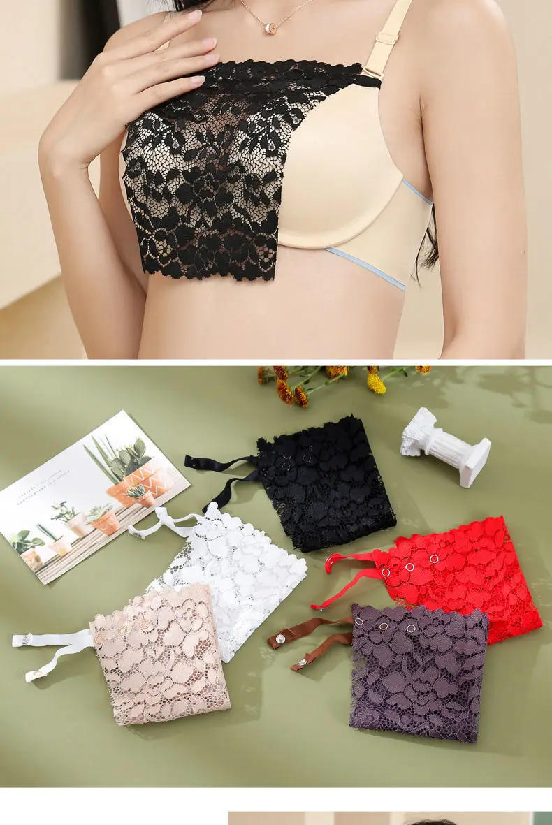Description Picture 2 of item3pcs Lace Invisible Bra Privacy Cleavage Cover Underwear Anti Peep Brassiere Seamless Wrap Chest Strapless Lingerie Tube Tops