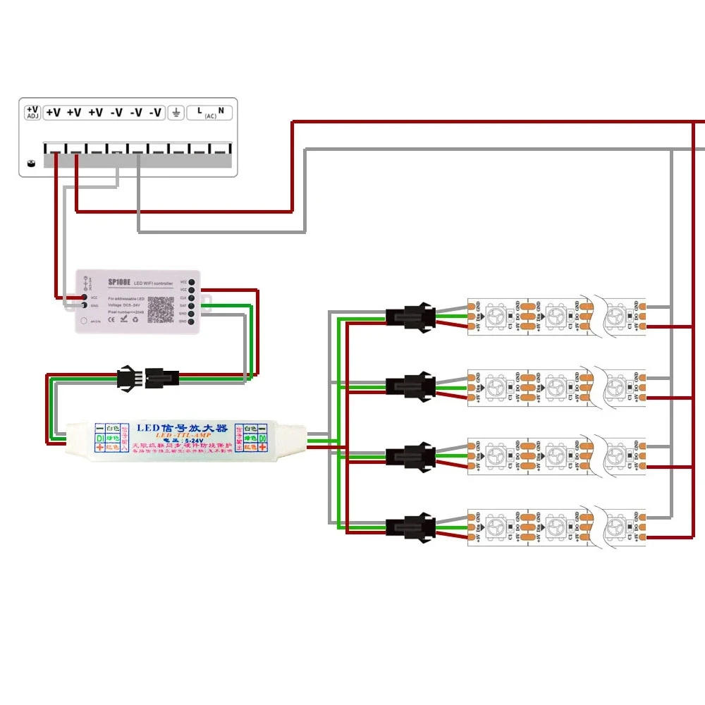 Description Picture 3 of itemMini TTL Signal Amplifier Repeater for WS2812B WS2811 16703 SK6812 3Pin RGBIC Addressable LED Strip String Module 1 TO 4/8 5-24V