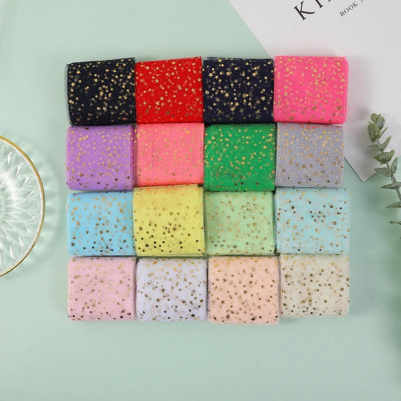 Description Picture 2 of item5Yards 6cm Gold Star Tulle Confetti Glitter Mesh Baking Cake Topper Tutu Pom Bow Soft Sequin Organza DIY Wedding Birthday Decor