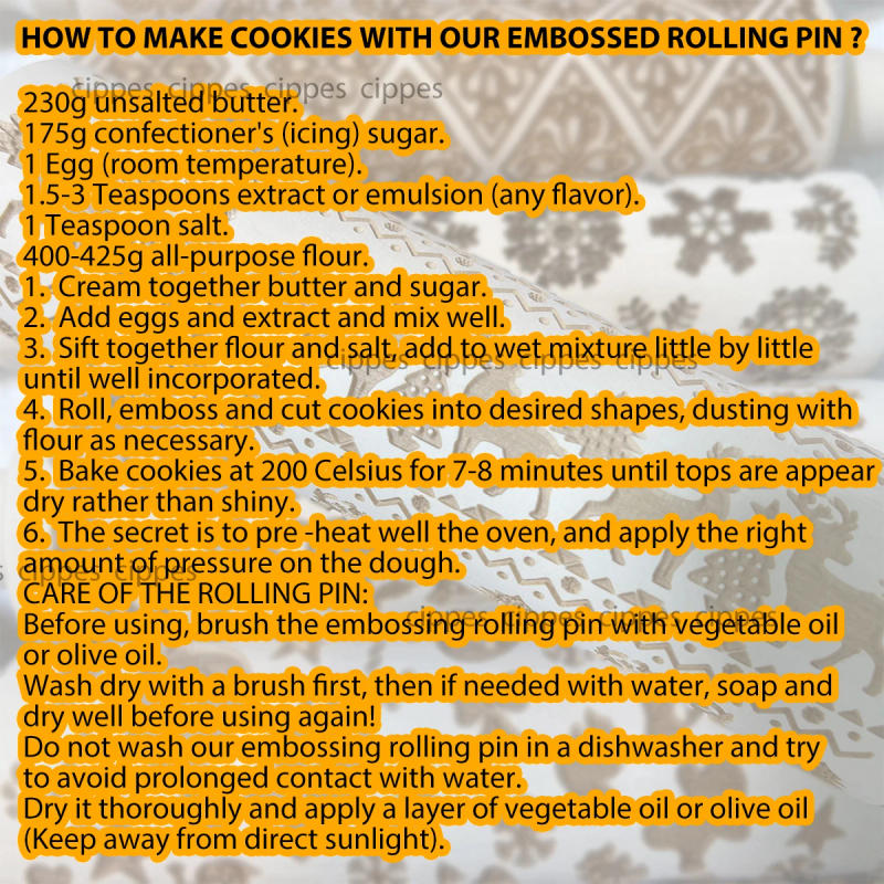 Description Picture 2 of itemWooden Rolling Pin for Christmas, 3D DIY Engraved Embossing Rolling Pins with Xmas Reindeer Flower Pattern, for Baking Cookies