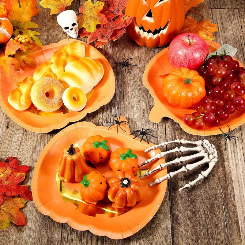 Description Picture 4 of item10Pcs Halloween Pumpkin Paper Plates Disposable Tableware Set for Birthday Table Decorations Halloween Party Supplies Favor