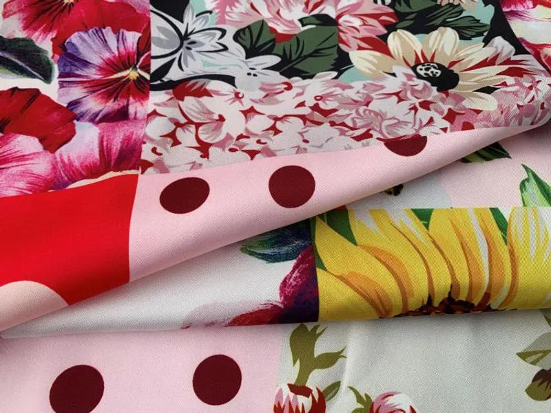 Description Picture 6 of itemLuxury Brand Digital Printed Flower Polka Dots Pattern Stretch Satin Twill Fabric Fabrics Dress DIY Sewing Skirt Shirt Material