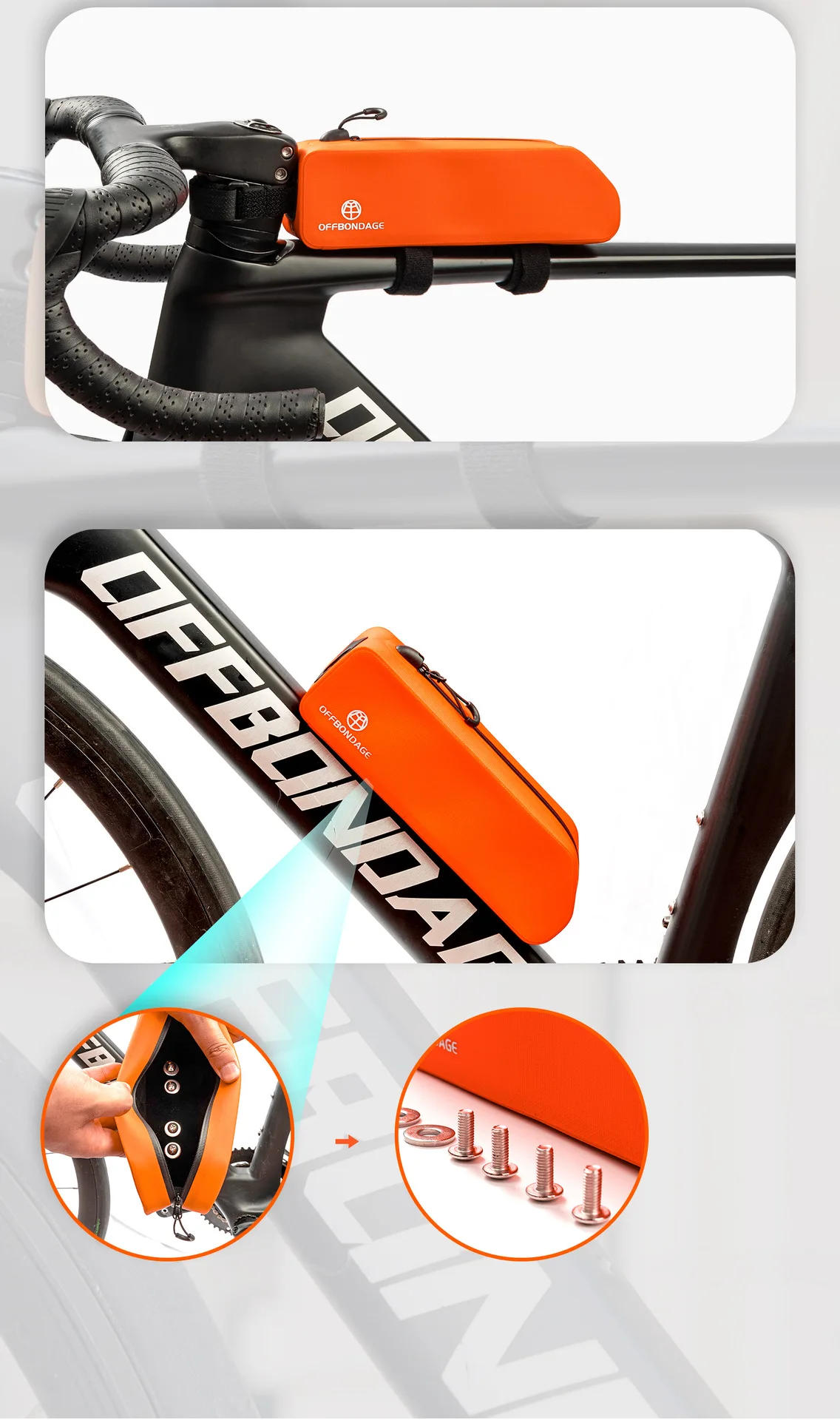 Description Picture 6 of itemWaterproof Top Tube Bag 22x6x6.5cm Large Capacity Bike Frame Pack with Bolt & Strap for MTB Road Gravel Cycling Bike Accessories