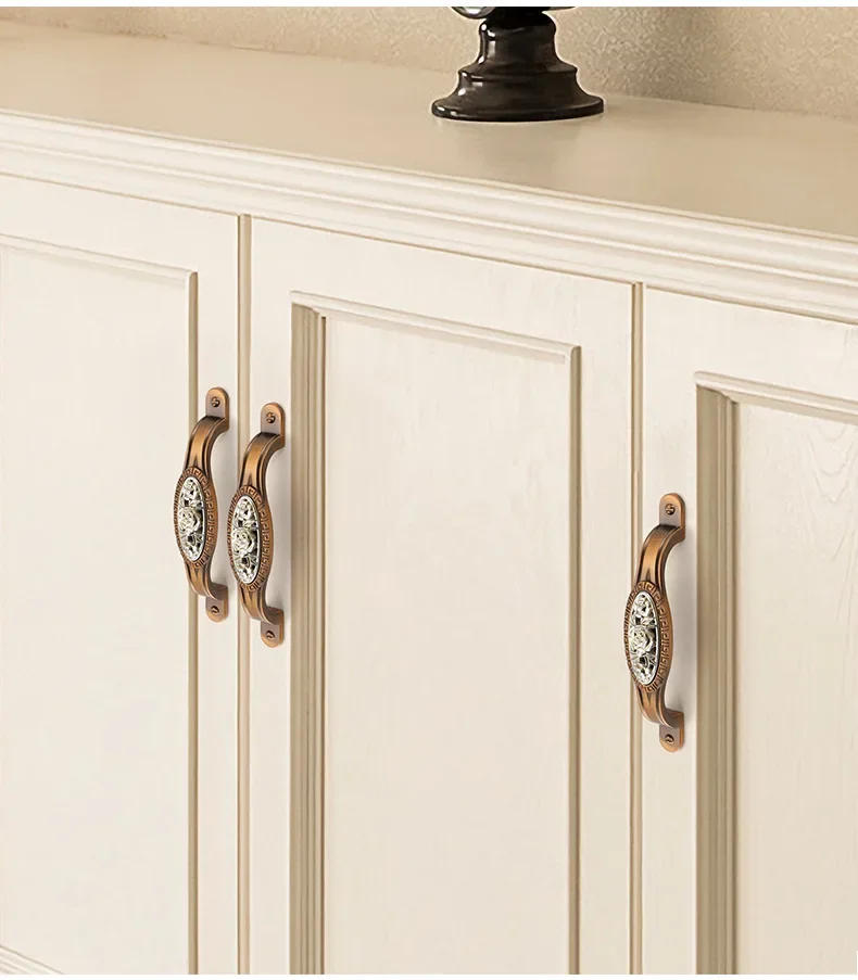 Description Picture 6 of itemCeramic Matte Brown Cabinet Handles Decorative Furniture Jade Door Handle Drawer Wardrobe Flush Handle Ancient Silver Inlay Knob