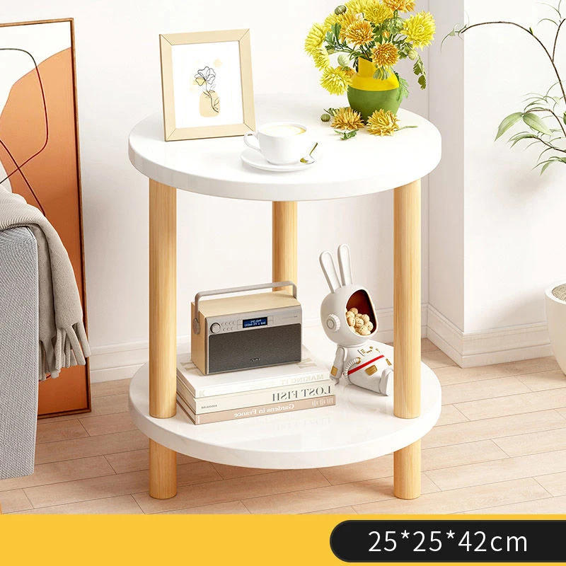 Description Picture 2 of itemWooden Modern Round Square Bedside Table Double-Layer Nightstand Home Office Bedroom Living Room Sofa Side Table Coffee Table