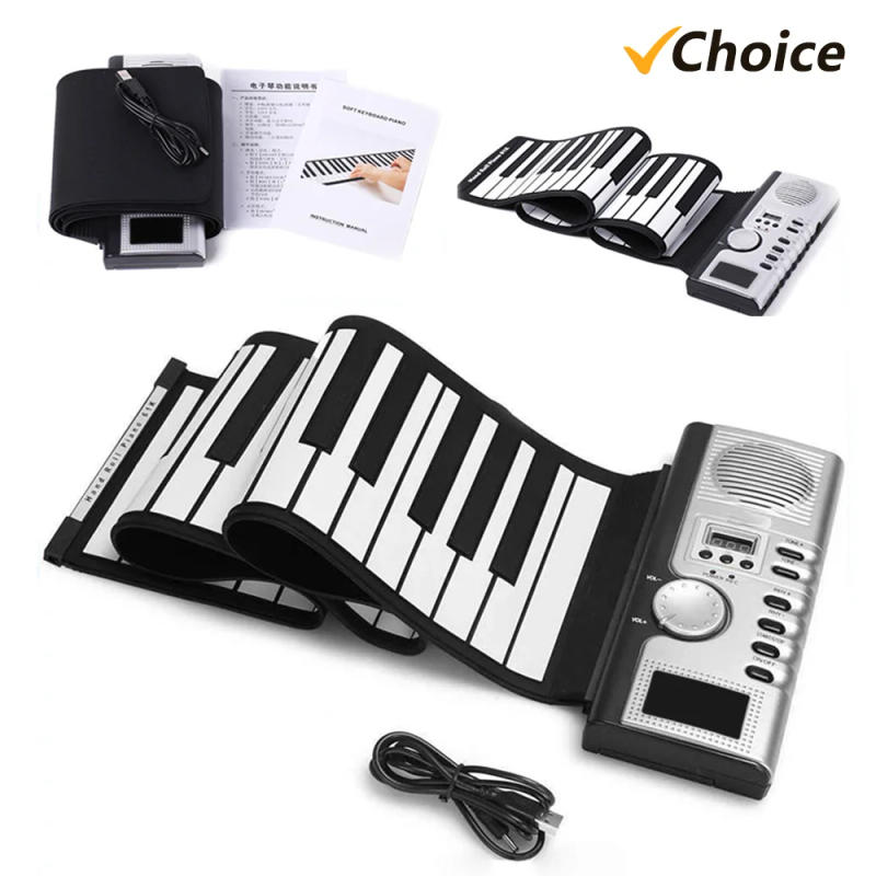 Description Picture 4 of item61 Keys Roll Up Piano Keyboard Portable Soft Silicone Electronic Piano with Built-in Speaker LCD Display Recording MIDI Function