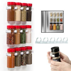 Kitchen Spice Bottle Rack Wall Mount Jar Holder Salt Pepper Seasoning Can Storage Rack Plastic Clip Cabinet Door Hooks Organizer