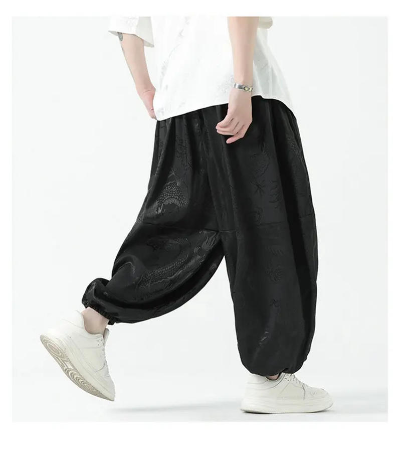 Description Picture 6 of itemStreetwear Jogger Pants Men Wide-leg Trousers Elastic Waist Pants Oversized Vintage Casual Harem Pants Male Summer Loose 5XL