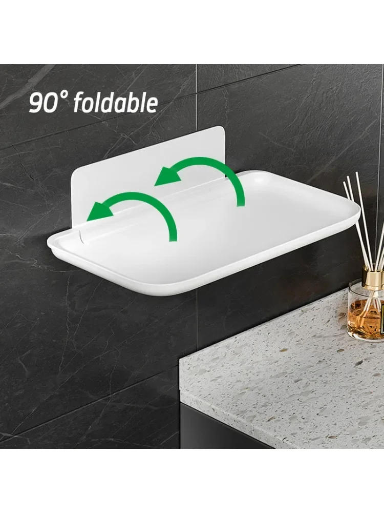 Description Picture 2 of itemPunch-Free Foldable Wall Mounted Shelf Saving Space Folding Storage Rack Phone Holder Router Storage Tray Bathroom Organizer