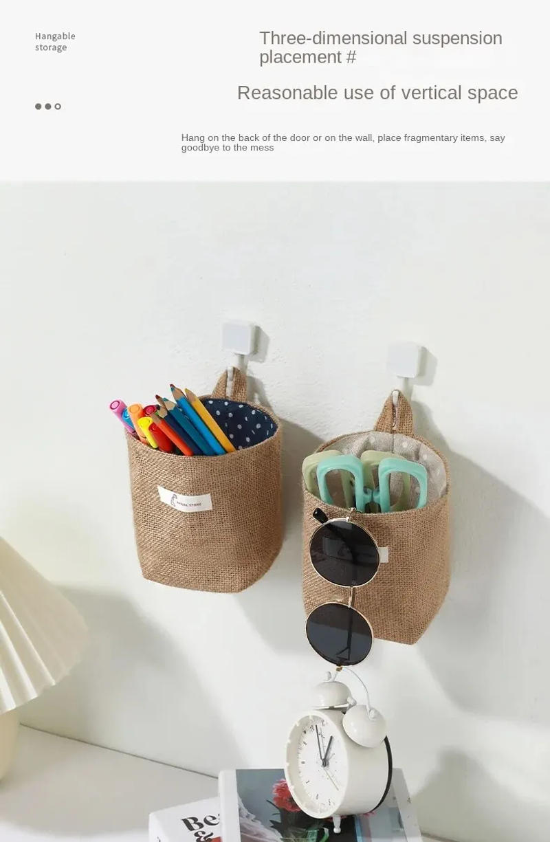 Description Picture 4 of item2Pcs Cotton And Linen Fabric Storage Bag Wall Hanging Storage Bag Hanging Pocket Behind The Door Dormitory Mini Cloth Bag