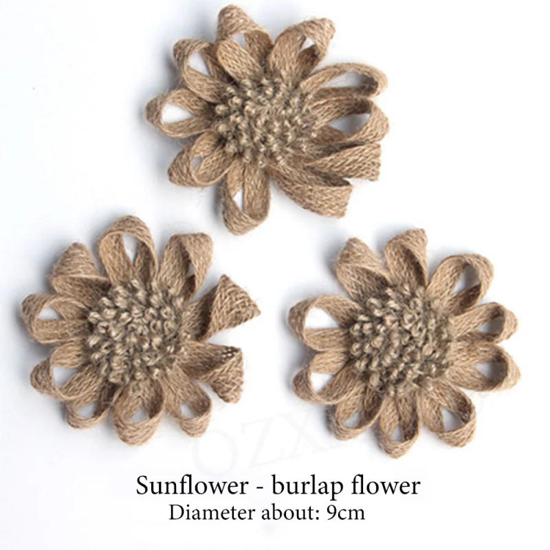 Description Picture 5 of item5pcs Handmade Jute Burlap Flowers Rose Hessian Ribbon Bow Vintage Rustic Wedding Decoration Table Christmas Party DIY Supplies