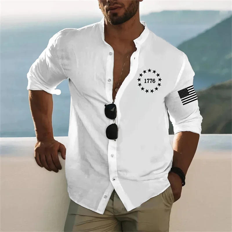 Description Picture 4 of itemLapel men's casual sports room muscle shirt outdoor street long-sleeved button top 2023 latest fashion simple 1776