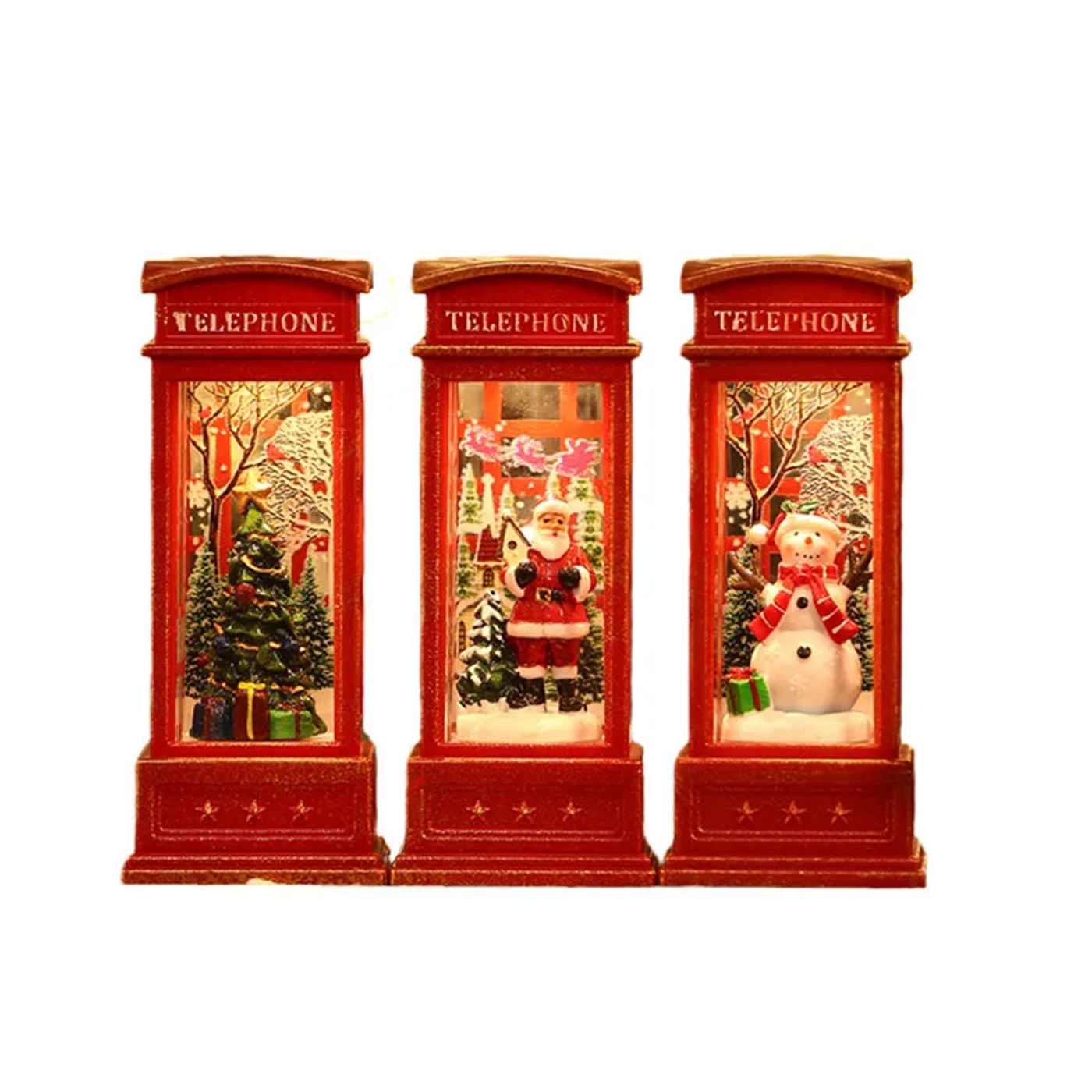 Description Picture 4 of itemChristmas Decoration Desktop Ornament Luminous Telephone Booth With Snow Globes Spinning Water Swirling Glitter For Home Holiday