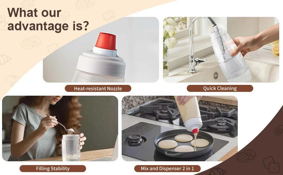 Description Picture 3 of itemPancake Batter Dispenser with Blender Ball, Pancake Mixer Kitchen Batter Squeezer Bottle Suitable for Cupcake, Pancakes, Muffins