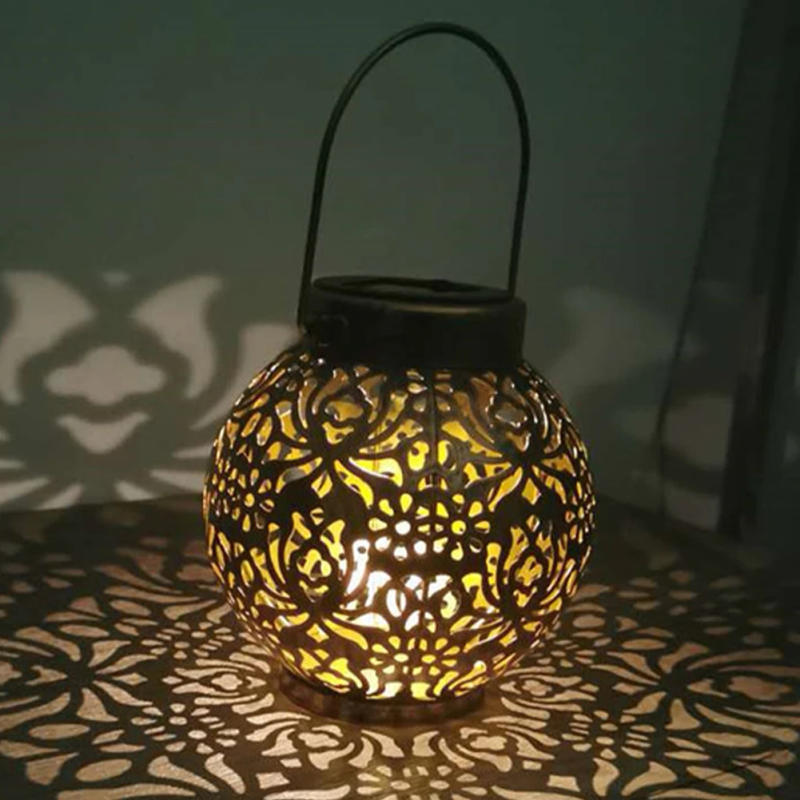 Description Picture 5 of itemOutdoor Garden Solar Lights LED Metal Waterproof Round Lantern Lights Hanging Hollow Landscape Decoration Projection Lights