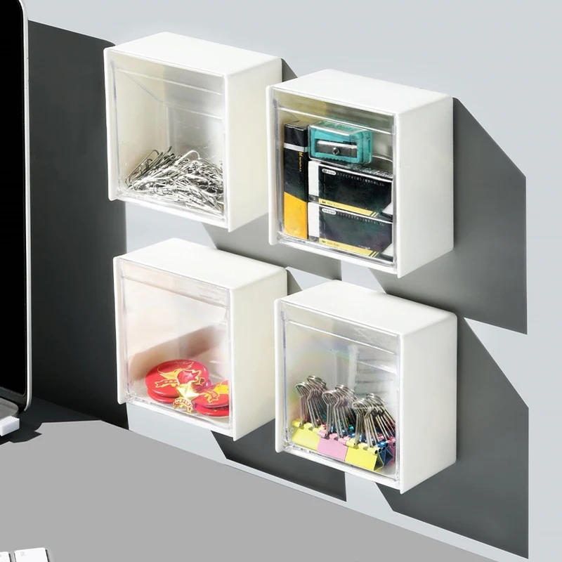 Description Picture 4 of itemPlastic Wall Mounted Storage Boxes Dustproof Bathroom Organizer for Cotton Swabs Makeup Adhesive Small Jewelry Holder Box