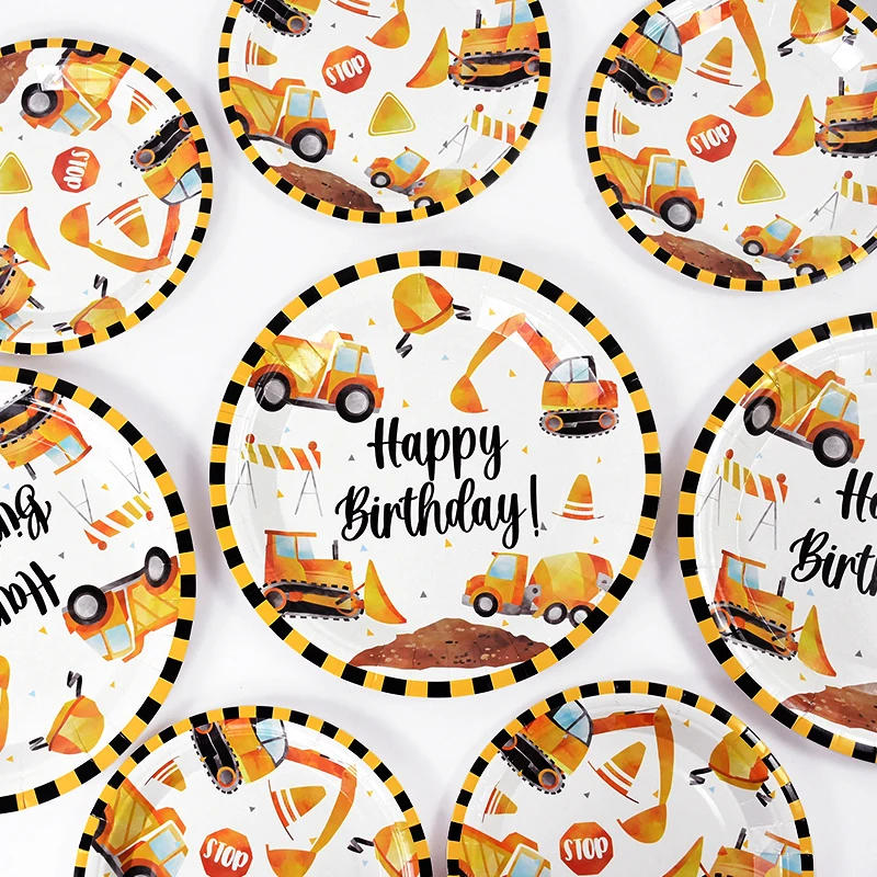 Description Picture 2 of itemConstruction Party Disposable Tableware Kids Boys Engineering Vehicle Theme Birthday Party Decorations Truck Balloon Supplies