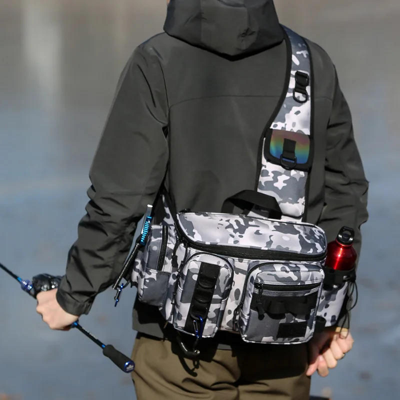 Description Picture 6 of itemNew Fishing Tackle Backpack Lure Box Gear Storage Bag Fanny Pack for Men Fly Fishing Backpack with Rod Holder Sling Shoulder Bag