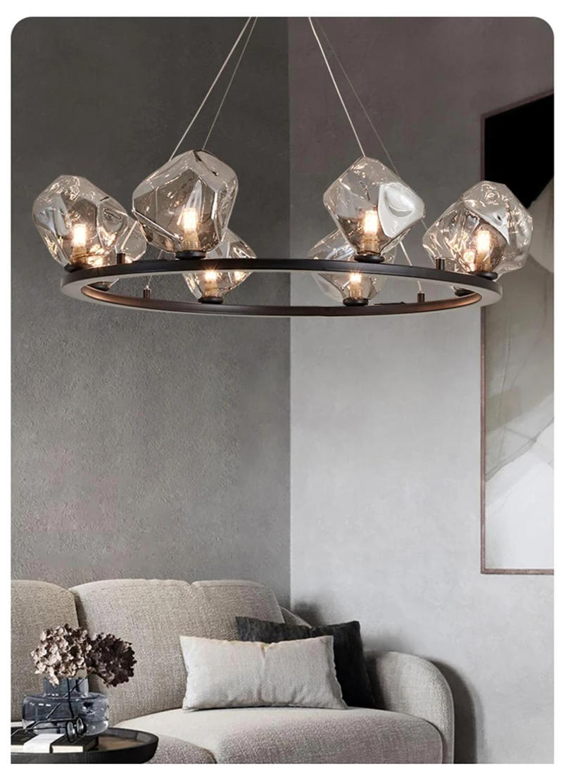 Description Picture 6 of itemModern Nordic Style Chandelier For Living Room Bedroom Dining Room Kitchen Round Ring Black Glass Hanging Lamp Pendant Light
