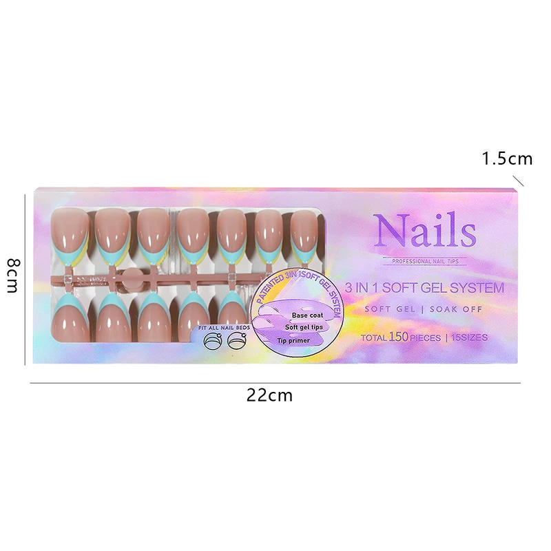 Description Picture 6 of item150Pcs/Box Acrylic Press on Nails Full Cover Fake False Tips Soft Gel Extension T-shaped Oval Capsule Almond Sculpted Salon DIY