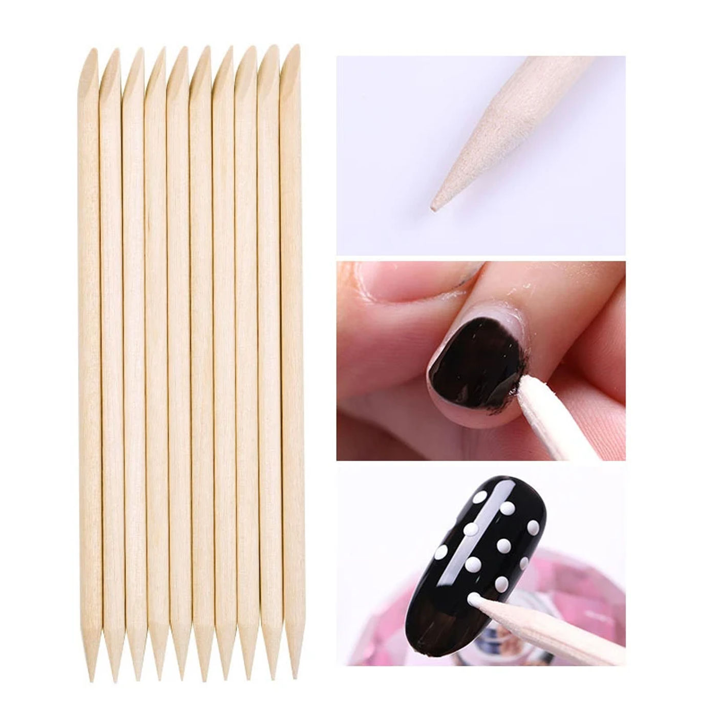 Description Picture 6 of item10/50/100Pcs Nails Wood Sticks Cuticle Pusher Remover Rhinestones Dotting Removal Manicure Pedicure Care Tools Nail Art Pusher