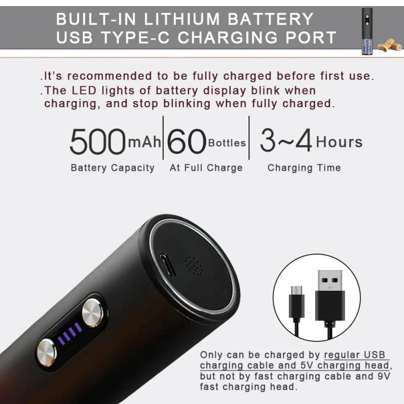 Description Picture 5 of itemElectric Wine Bottle Opener Rechargeable Electric Wine Corkscrew Automatic Wine Opener with Foil Cutter