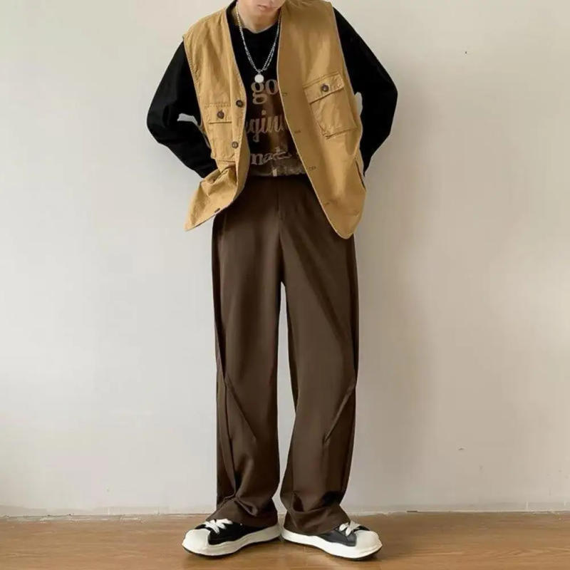 Description Picture 6 of itemMen Pants Retro American Style Men's Suit Pants Wide Leg Deep Crotch Formal Office Wear Trousers with Pockets Men Office Work