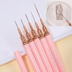 5Pcs Pink Nail Liner Brushes Ultra-fine Long Wire Drawing Painting Nail Pen Detail Drawing Liners Striping Manicure Brushes Tool