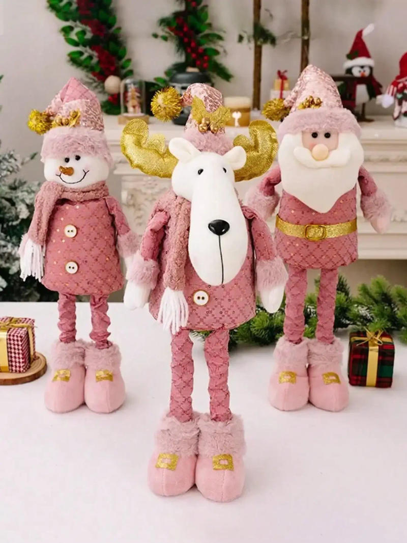 Description Picture 3 of item2024 Christmas Pink Santa Claus Snowman Reindeer Telescopic Doll Merry Christmas Decorations For Home Xmas Ornaments