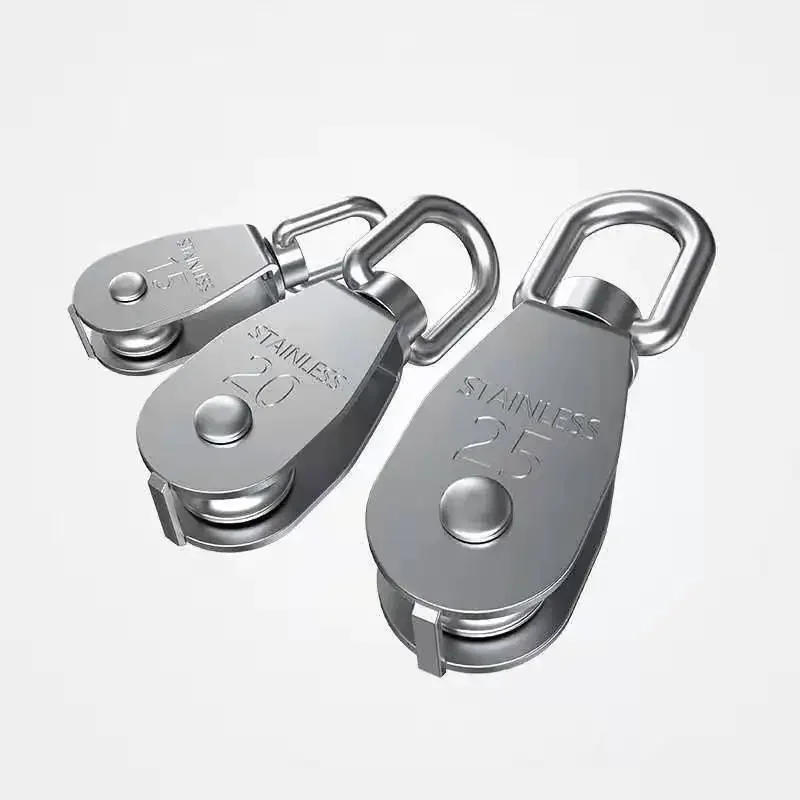 Description Picture 4 of itemPulley Block Traction Wheel Heavy Duty Steel Single Double Wheel Swivel Lifting Rope Block Stainless Steel Pulley