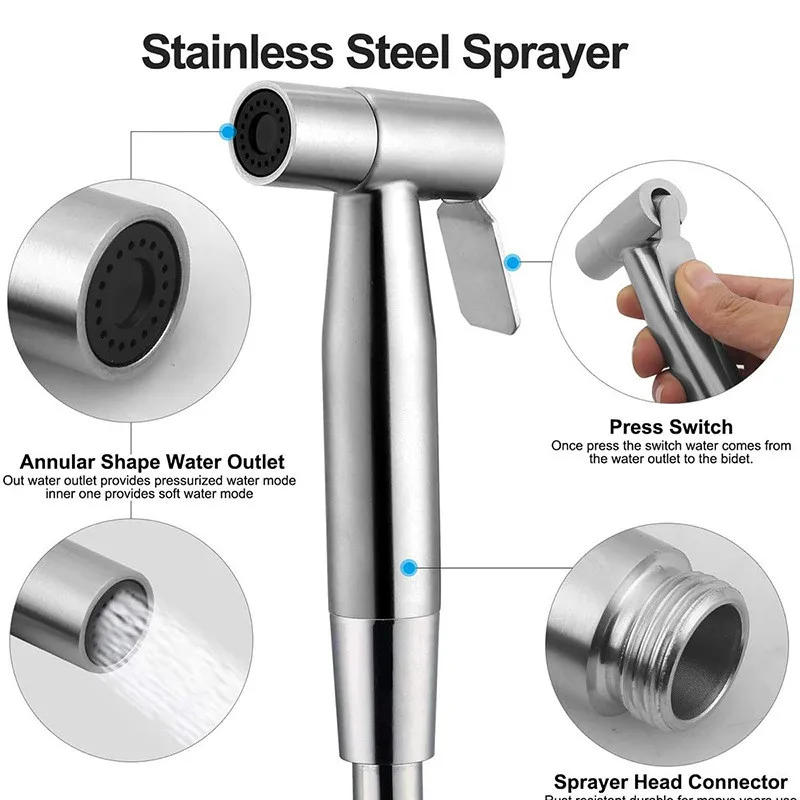 Description Picture 6 of itemHandheld Toilet Bidet Sprayer Stainless Steel Faucet Hygienic Shower Bathroom Self Cleaning Shower Head for Floor Pet Washing