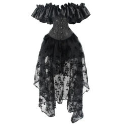 Black Corset Dress Skirt Set Off Shoulder Sexy Overbust Corsets with Skirt Women Gothic Plus Size Burlesque Corselet Victorian