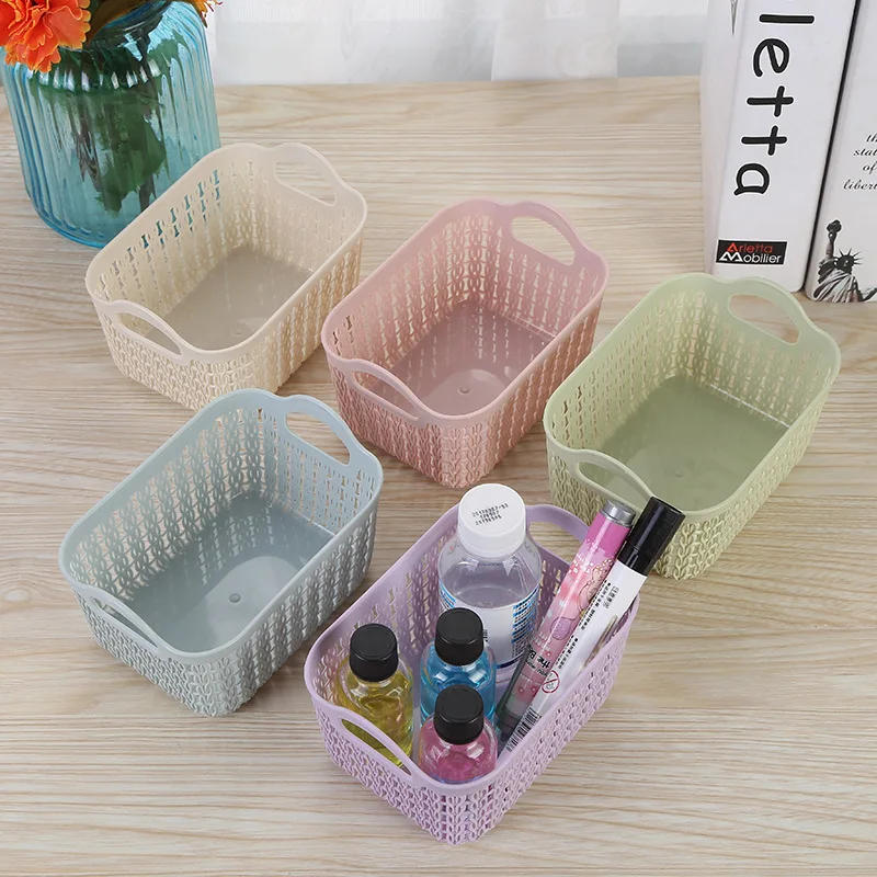 Description Picture 2 of item1pc Storage Basket Hollow Portable Sundries Carved Out Rattan Plastic Organizer Container Kitchen Home Office