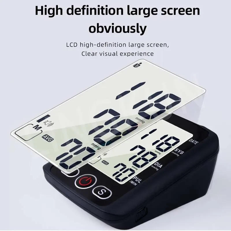 Description Picture 6 of itemBig Screen Broadcast English Voice Tonometer New LED Black Blood Pressure Monitor BP Monitors Arm Tensiometers Heart Rate Meter