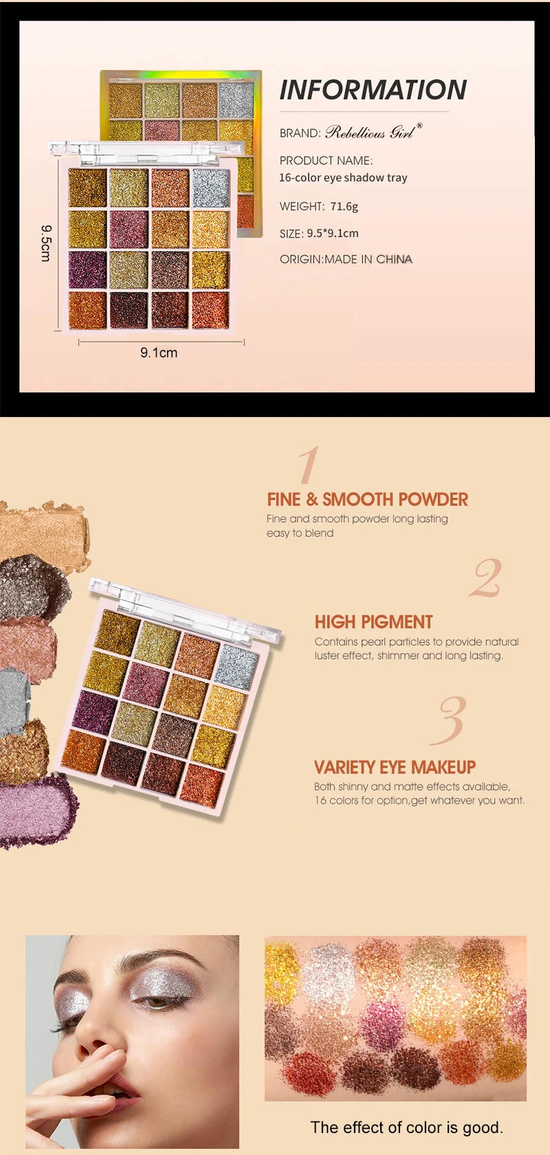 Description Picture 6 of item16 Colors Glitter Sequin eyeshadow Palette Diamond Shimmer Body Face Art Makeup Waterproof Skin Sequins Gloss Eyeshadow Palette