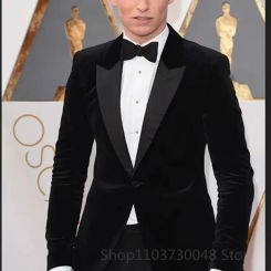 Black Velvet Smoking Jacket for Men Single Breasted Peak Lapel Slim Fit Suit Blazer for Prom Party 1 Piece Wedding Business Coat