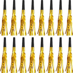 24 Pcs Gold Noise Makers Glitter Metallic Fringed Noise Makers Musical Blowouts Whistle Blowout Horn for Birthday Party Supplies