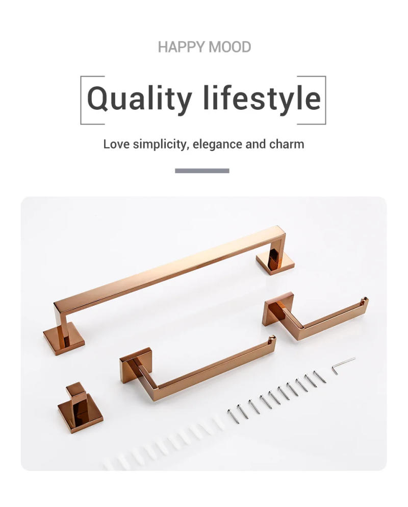 Description Picture 2 of itemStainless steel bright rose gold towel bar toilet bathroom tissue rack hook pendant set