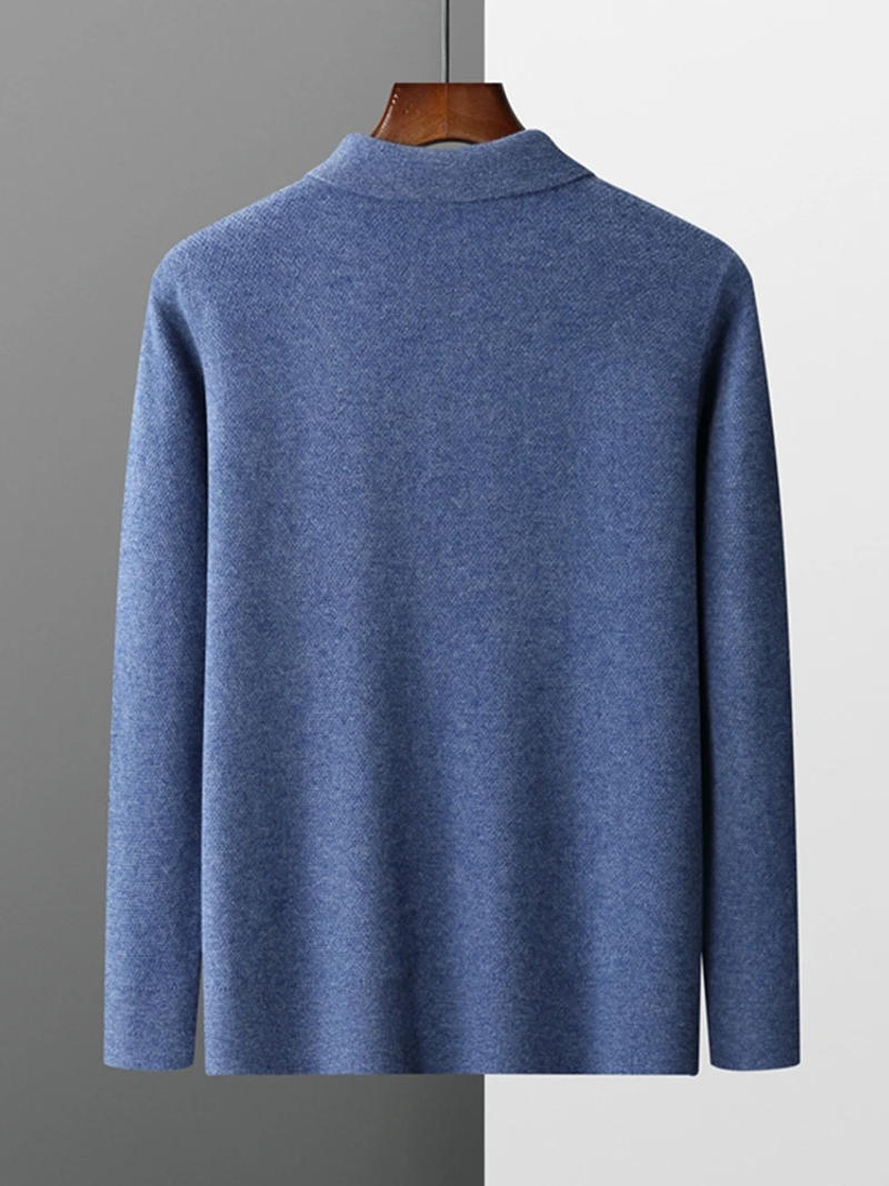 Description Picture 5 of itemHigh Quality Men's Turn-down Collar Pullover Sweater 100% Merino Wool Knitwear Casual Comfort Spring Autumn Long Sleeve Jumper