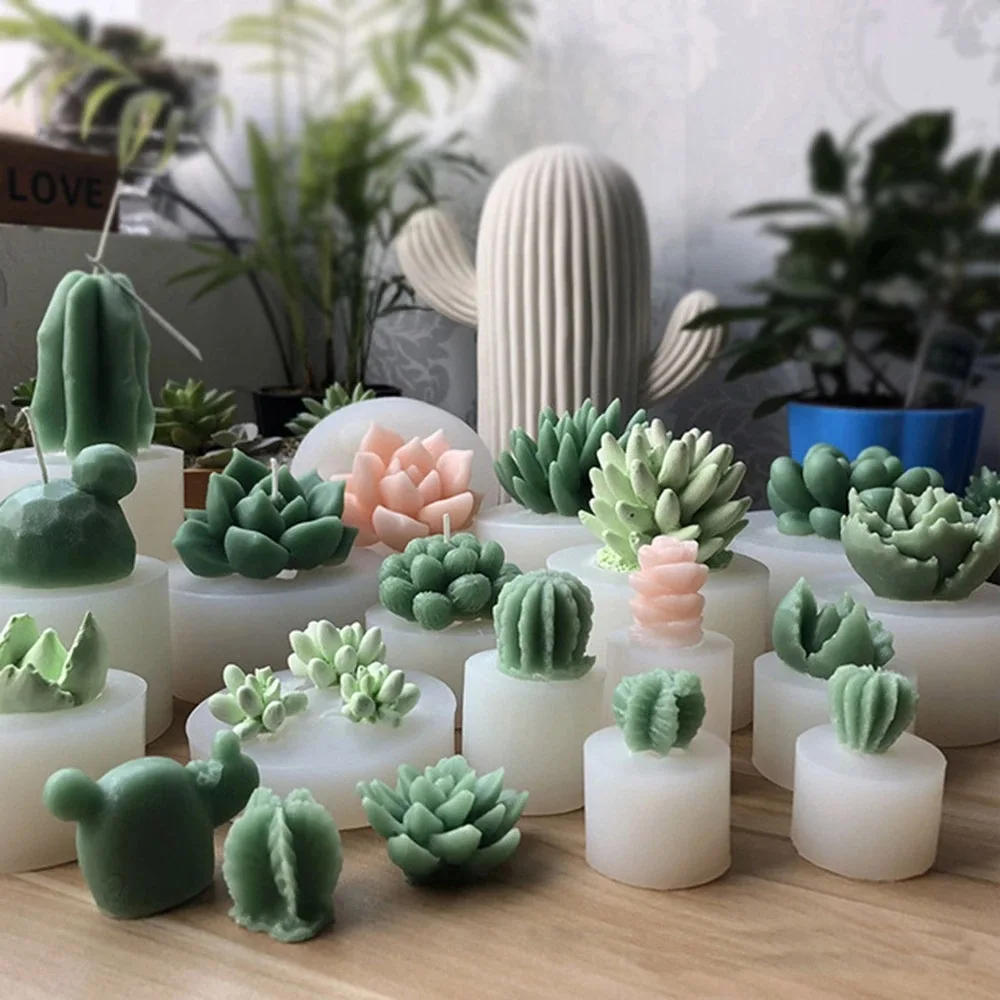 Description Picture 2 of itemDIY Succulent Cactus Scented Candle Molds Cute Simulation Plant Silicone Mold Flower Plaster Soap Aromatherapy Candle Making