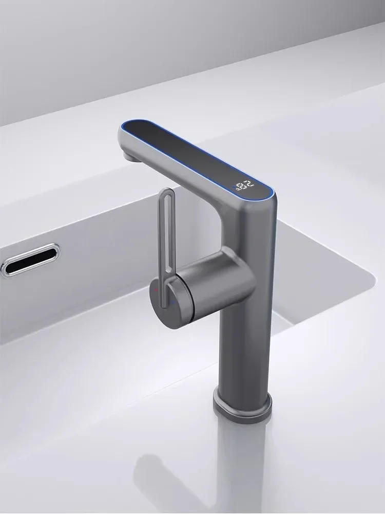 Description Picture 3 of itemBathroom Basin Faucet Single Lever Cold And Hot Digital Display Water Mixer Sink White Deck Mounted  Black Tap