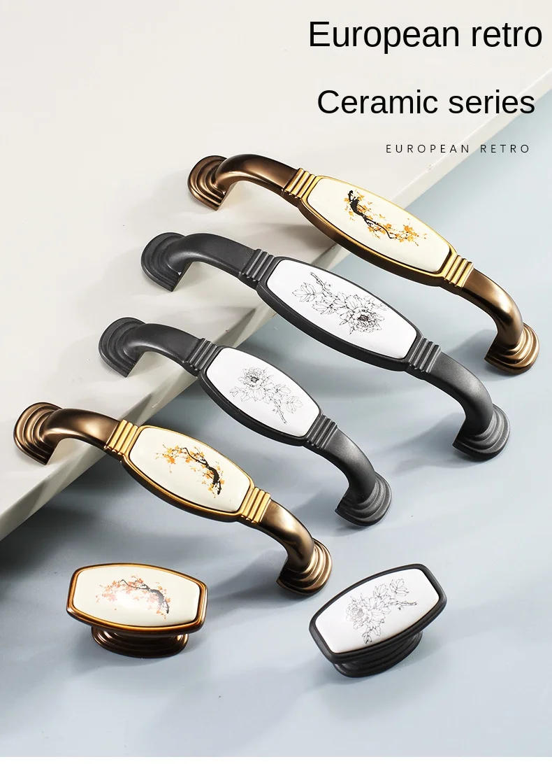 Description Picture 2 of itemVintage Ink Painting Ceramic Cabinet Handles Antique Drawer Knobs Wardrobe Door Handles European Furniture Handle