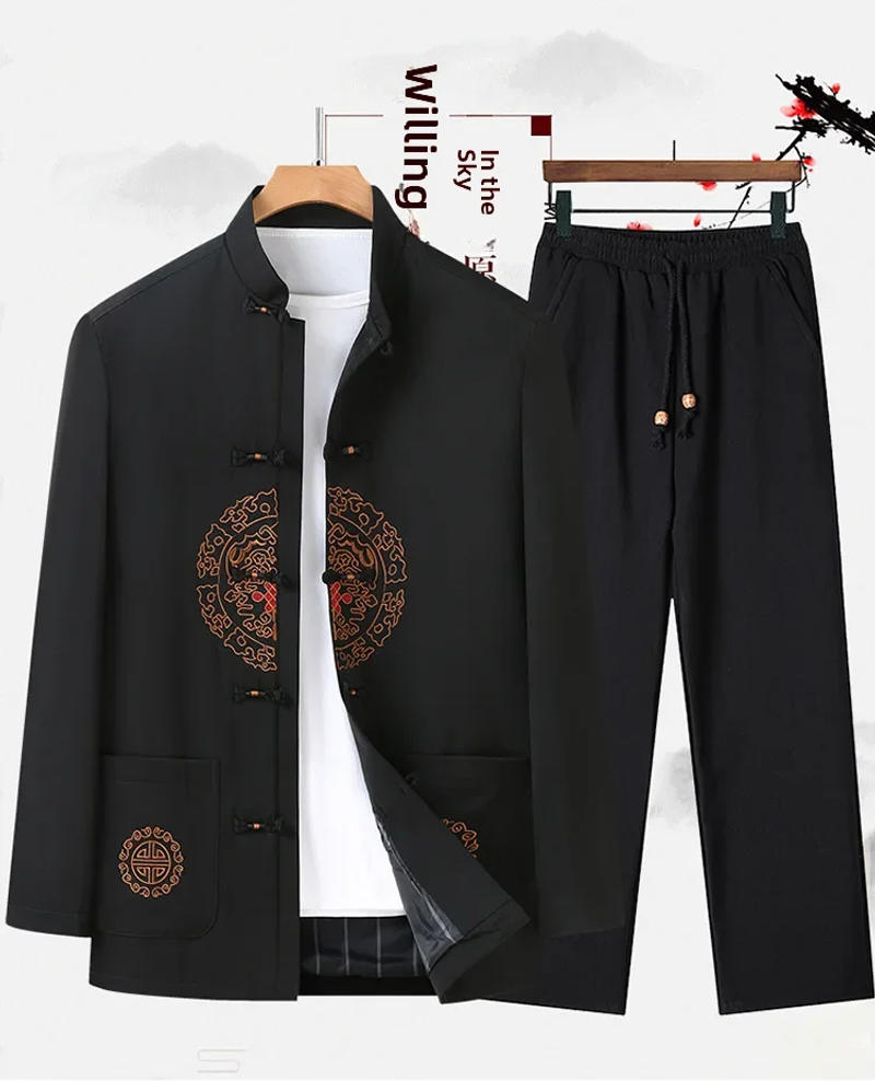 Description Picture 2 of item2023 Middle-aged Elderly Men's Long Sleeve Chinese Style Jacket Casual Suit For Spring Autumn Perfect For Elderly Dad