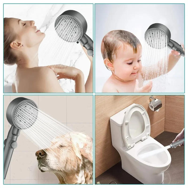 Description Picture 6 of item5 Modes Adjustable Shower Head High Pressure Water Massage Water Saving With Hose One Touch Stop Bathroom Accessories Set