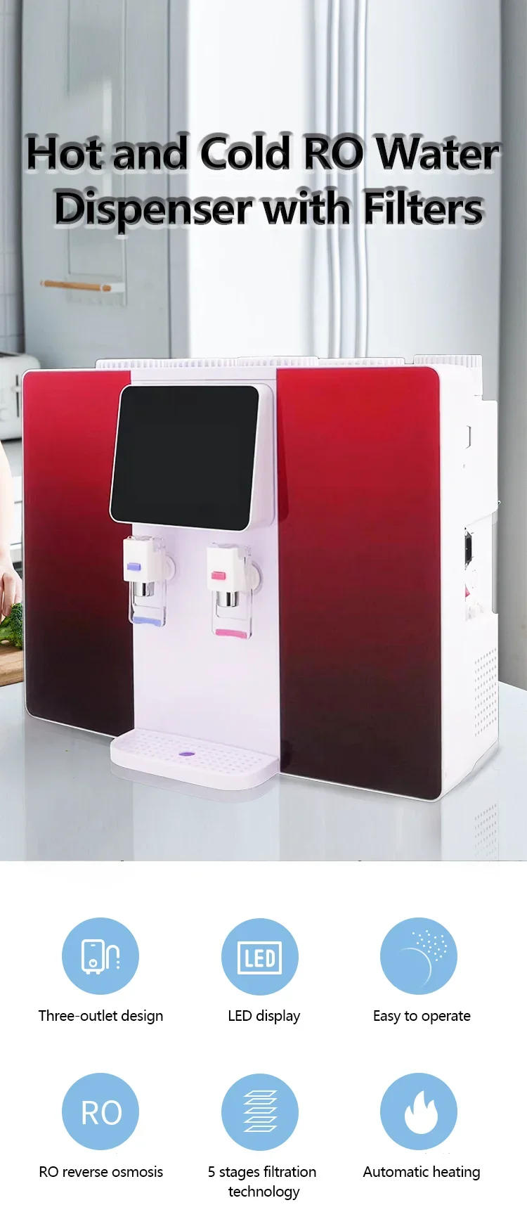 Description Picture 3 of itemDesktop Water DispenserDrink Water Dispenser Machines With Ro Filters Touch Control Desktop Hot Cold Water Dispenser