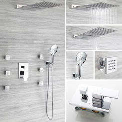 Concealed Faucet Shower Set ,Bathroom Hidden 3 Way Faucet Shower System Set Wall Mounted Bathtub Rain Shower Mixer Tap Set