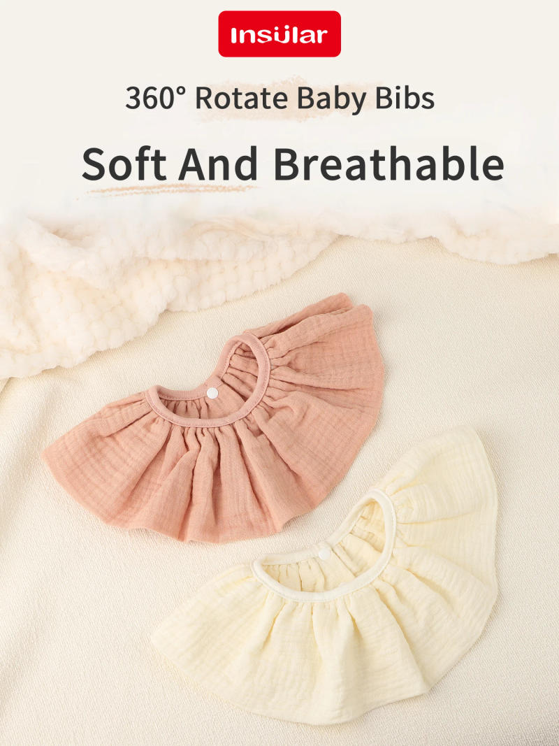 Description Picture 2 of itemINSULAR Baby Bibs 100% Cotton Newborn Burp Cloths Skin-friendly Absorbent Infant Towel Breathable 360 Degree Gauze 4 Layer 0-1Y