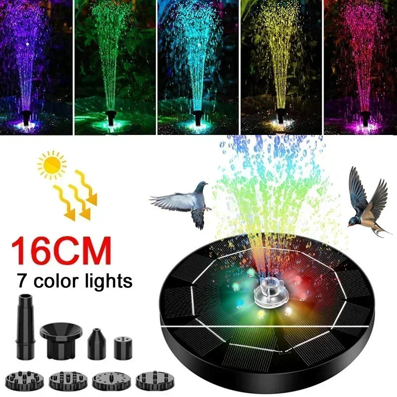 Description Picture 3 of item3.5W Fountain Light 7 Colors LED Solar Fountain Light Rotating Fountain with 6 Nozzle Water Pump Outdoor Bird Bath Garden Decor