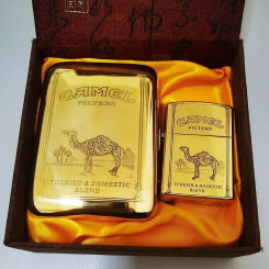 Zorro Camel Brass Kerosene Lighter+Cigarette Case Set Double-Sided Deep Sides Laser Engraving Smoking Accessories Men's Gift