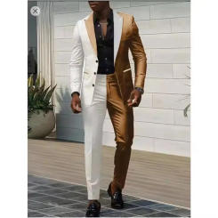 New In Men Suit Splice Color 3 Buttons Groom Wedding Tuxedo Slim Fit Bridegroom Suits 2 Pieces Tailored Made Blazer+Pants